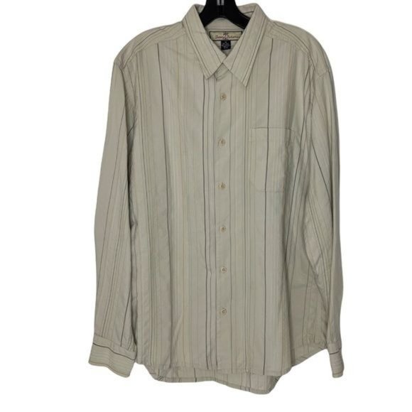 Tommy Bahama Men's Size M Silk Blend Striped Cream Long Sleeve Button Up - Picture 2 of 4